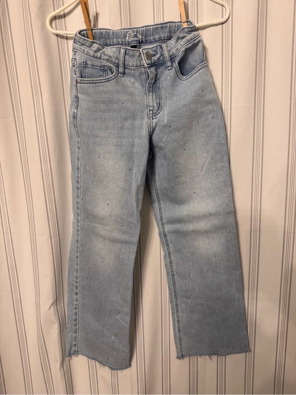 Light Wash Girls Rhinestoned Wide-Leg Jeans